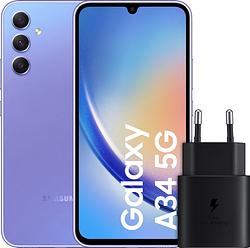 Foto van Samsung galaxy a34 128gb paars 5g + samsung snellader zwart