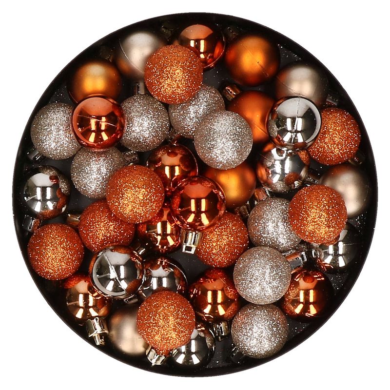 Foto van Set van 40x stuks kunststof kerstballen mix champagne en oranje 3 cm - kerstbal