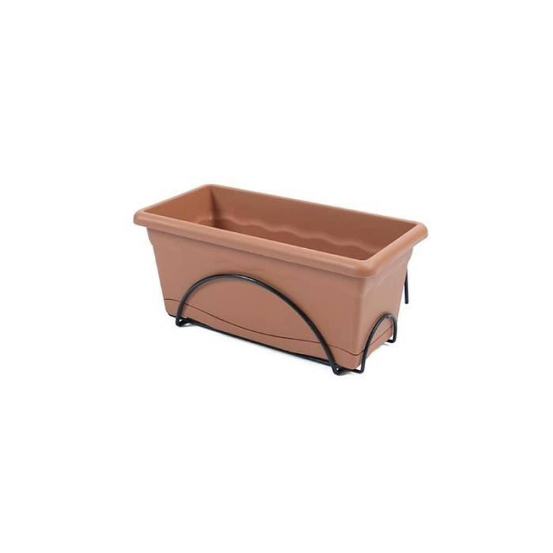 Foto van Plastiken jardiniere 40x20cm met dienblad en balkonsteun - terracotta