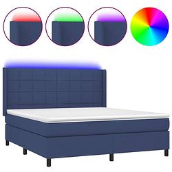 Foto van The living store boxspring led - blauw - 203 x 183 x 118/128 cm - duurzaam - verstelbaar hoofdbord - pocketvering