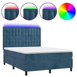 Foto van The living store boxspring bed - donkerblauw fluweel - 193 x 144 x 118/128 cm - verstelbaar hoofdbord