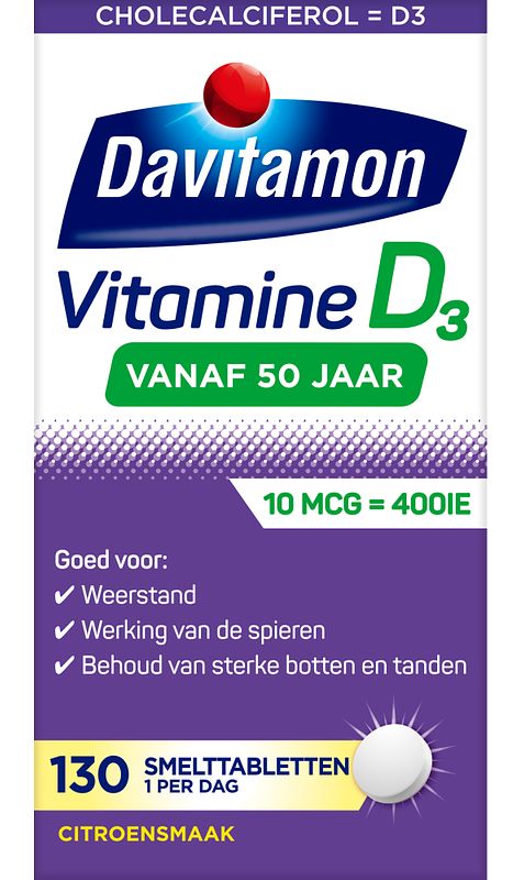 Foto van Davitamon vitamine d smelttabletten 50+, 130 stuks bij jumbo