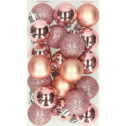 Foto van 20x stuks kleine kunststof kerstballen roze 3 cm mat/glans/glitter - kerstbal
