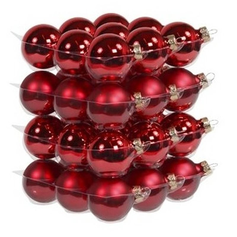 Foto van 36x stuks glazen kerstballen rood 4 cm mat/glans - kerstbal