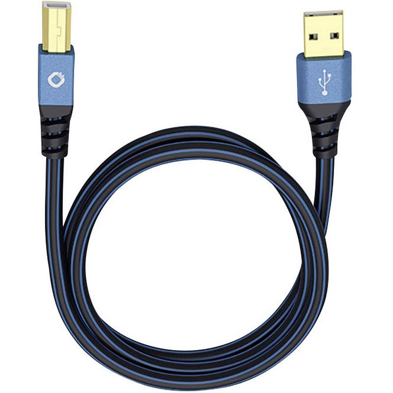 Foto van Oehlbach usb plus b usb 2.0 [1x usb-a 2.0 stekker - 1x usb-b 2.0 stekker] 3.00 m blauw vergulde steekcontacten