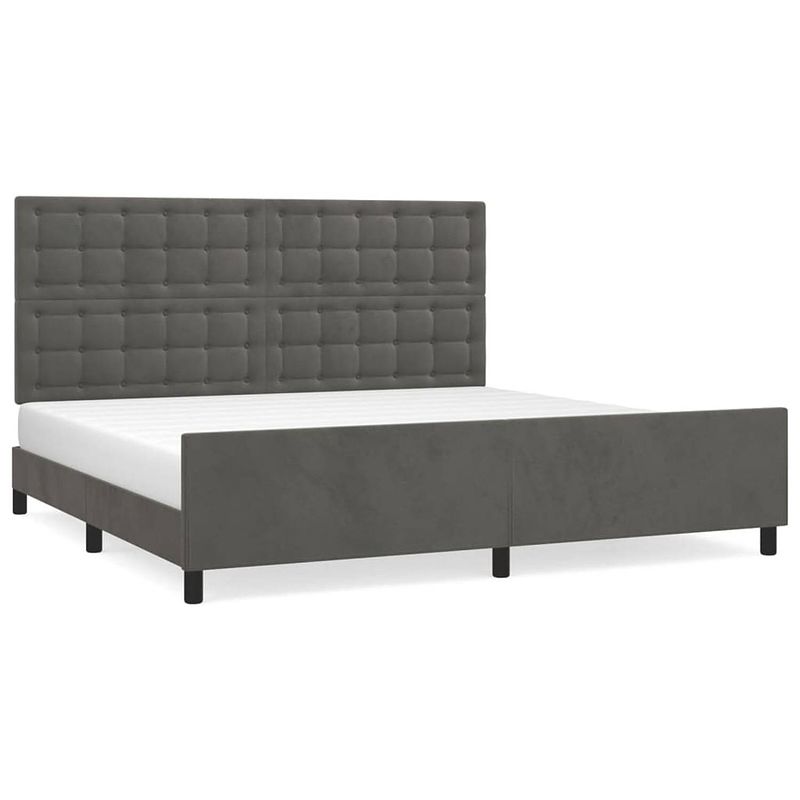 Foto van The living store bedframe - fluweel - verstelbare hoogte - multiplex lattenbodem - donkergrijs - 203 x 206 cm -