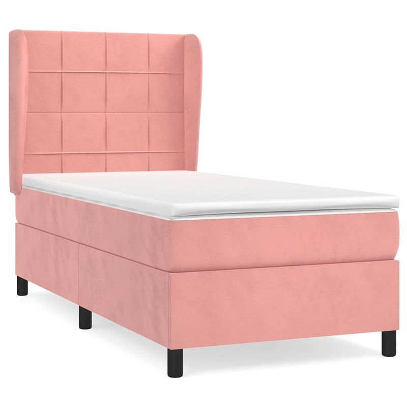 Foto van The living store boxspringbed - fluweel - roze - 203x93x118/128cm - pocketvering matras - middelharde ondersteuning -