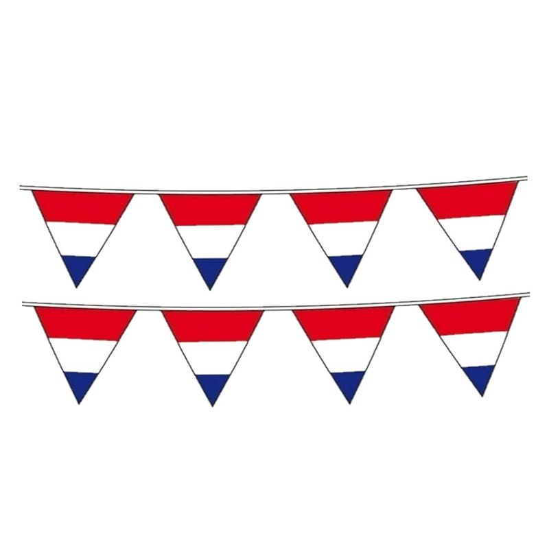 Foto van 2x stuks vlaggetjes vlag kleuren rood-wit-blauw holland plastic 10 meter - vlaggenlijnen