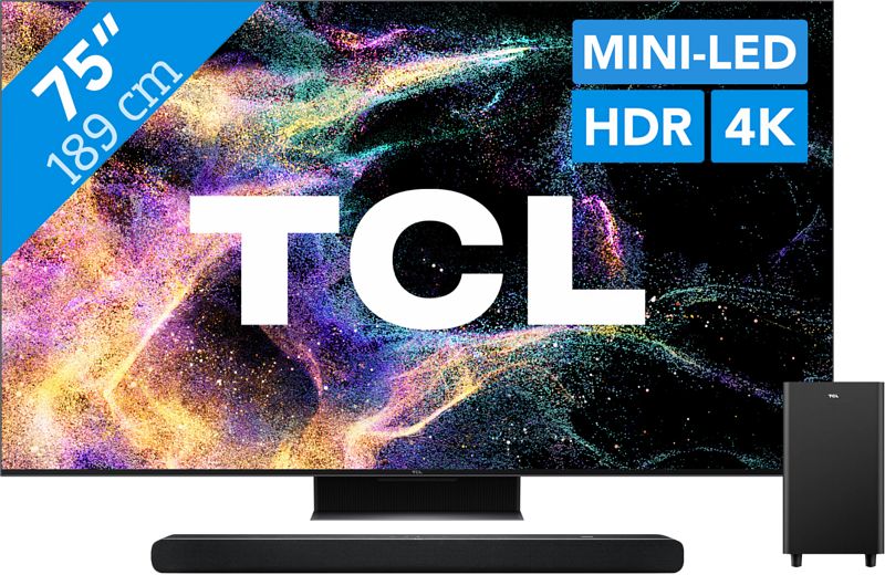 Foto van Tcl qled 75c843 (2023) + soundbar