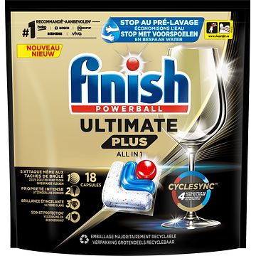 Foto van Finish ultimate plus all in one regular vaatwastabletten 18 capsules bij jumbo