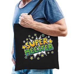 Foto van Super meester popart katoenen tas zwart voor heren - cadeau tasjes - feest boodschappentassen