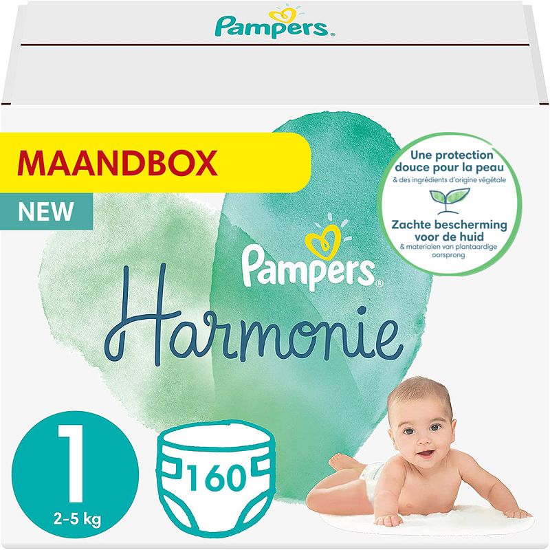 Foto van Pampers - harmonie / pure - maat 1 - maandbox - 160 luiers