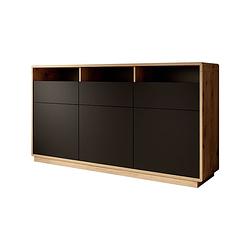 Foto van Meubella dressoir acuna - mat zwart - eiken - 180 cm