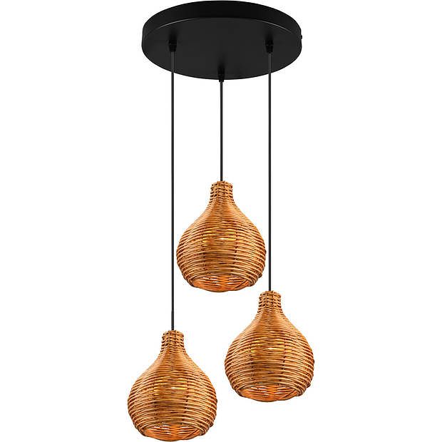 Foto van Led hanglamp - hangverlichting - trion sparko - e14 fitting - 3-lichts - rond - bruin - hout