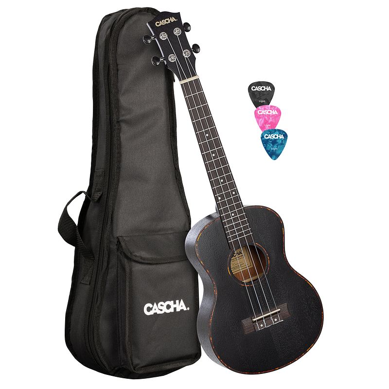 Foto van Cascha hh 2305l tenor ukelele zwart met gigbag - linkshandig