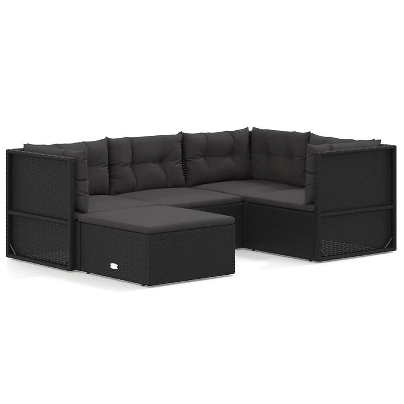 Foto van Vidaxl 5-delige loungeset met kussens poly rattan zwart