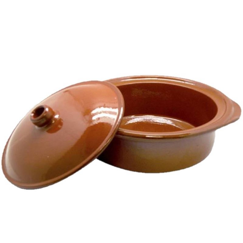 Foto van Tapas terracotta ovenschaal/stoofpot cocotte met deksel 26 cm - braadpannen