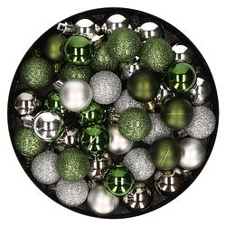 Foto van Kleine kunststof kerstversiering 40x stuks set en 3 cm kerstballen in het zilver en groen - kerstbal