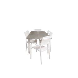 Foto van Albany tuinmeubelset tafel 90x152/210cm en 6 stoel santorini wit, grijs, crèmekleur.