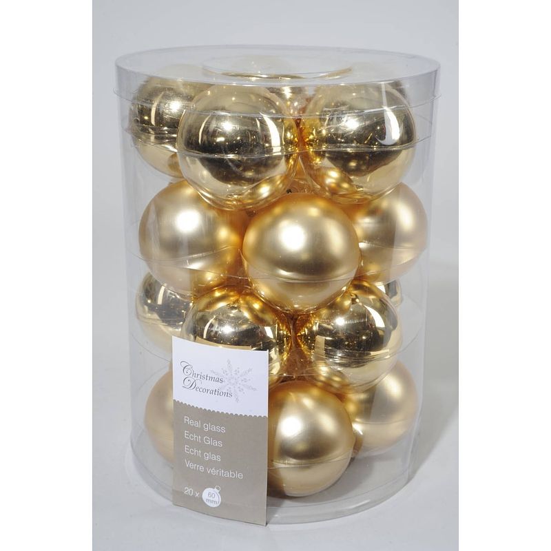 Foto van 3 stuks 20 kerstballen licht goud glans 60 mm