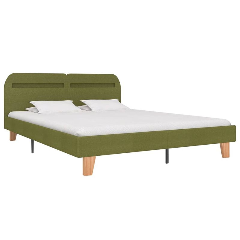 Foto van The living store bedframe-groen-hout en ijzer-208x185x80cm-levendige led-strip