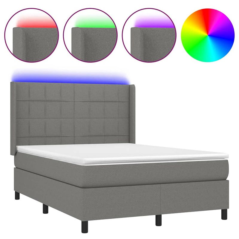 Foto van The living store bed boxspring - donkergrijs - 193x147x118/128 cm - led - pocketvering matras - huidvriendelijk