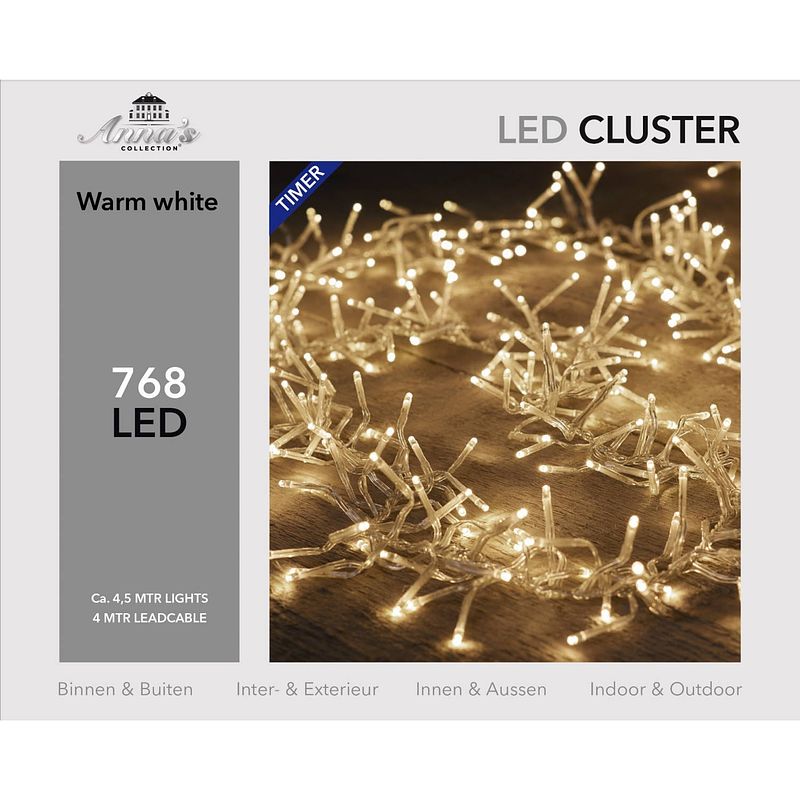 Foto van Cluster lights 768 lampjes 4,5m led warm wit 4m aanloopsnoer transparant bibui transformator cluster lights coenbakker