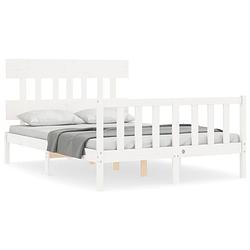 Foto van The living store massief grenenhouten bedframe - wit - 195.5 x 145.5 x 81 cm - multiplex lattenbodem