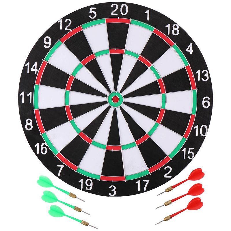 Foto van Masterdarts dartbord - 40,5 cm - tweezijdig - met 6 darts