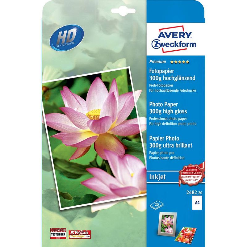 Foto van Avery-zweckform premium photo paper inkjet 2482-20 fotopapier din a4 300 g/m² 20 vellen hoogglans