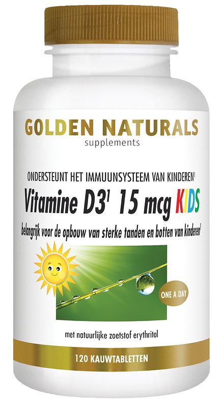 Foto van Golden naturals vitamine d3 15 mcg kids kauwtabletten