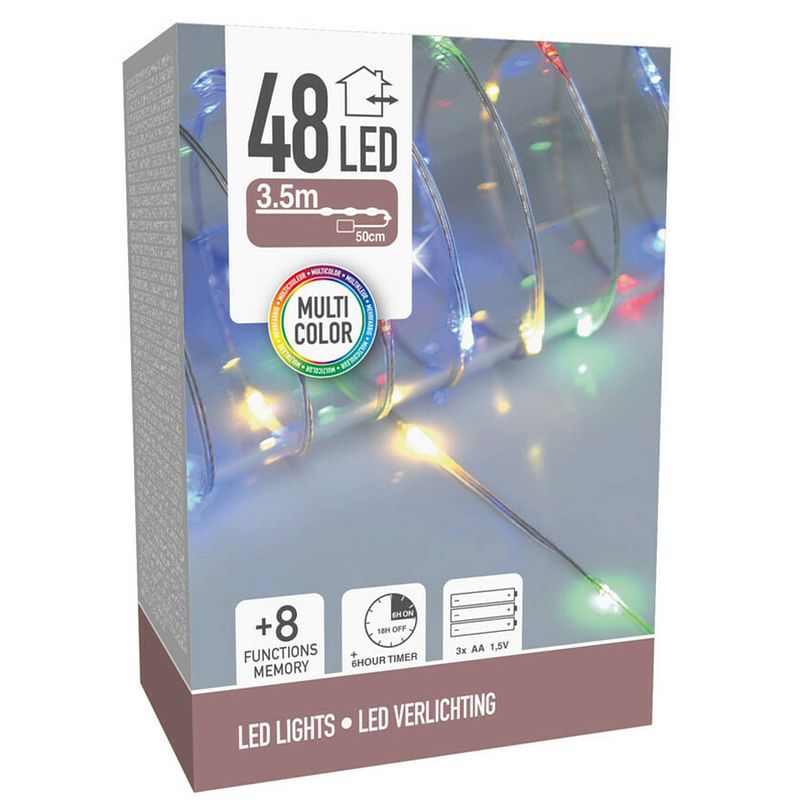 Foto van Draadverlichting lichtsnoer met 48 lampjes gekleurd op batterij 360 cm - lichtsnoeren