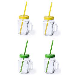 Foto van 4x stuks drink potjes van glas mason jar geel/groen 500 ml - drinkbekers