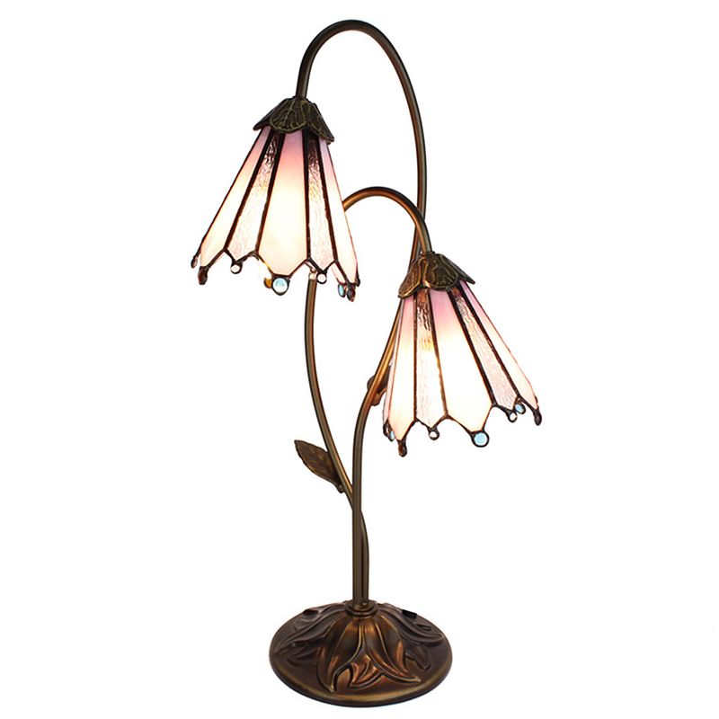 Foto van Lumilamp tiffany tafellamp 61 cm bruin roze glas tiffany bureaulamp tiffany lampen glas in lood bruin tiffany