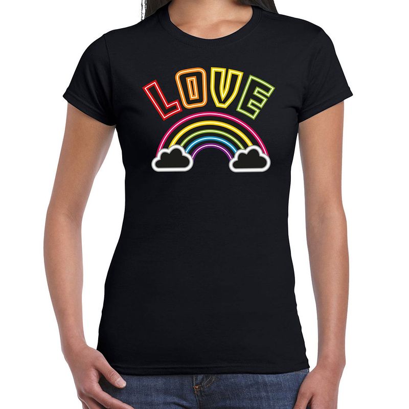 Foto van Bellatio decorations gay pride shirt - love - regenboog - dames - zwart m - feestshirts