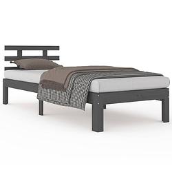 Foto van The living store houten bedframe - eenpersoonsbed 100x200 cm - grijs - massief grenenhout