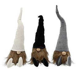 Foto van Kerst gnome kerst gnoom corduroy 48 x 18 cm - zwart, wit en grijs - 3 stuks