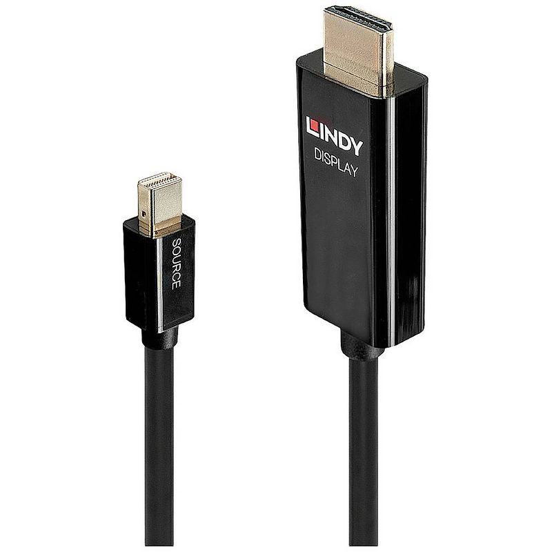 Foto van Lindy aansluitkabel mini displayport stekker, hdmi-a stekker 0.5 m zwart 40910 displayport-kabel