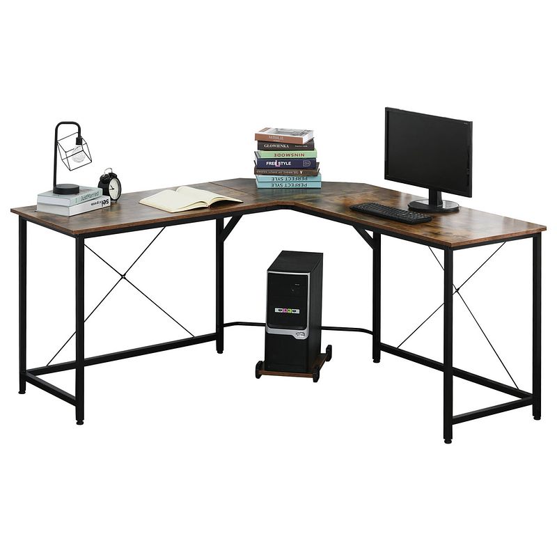 Foto van Hoekbureau - bureau - schrijftafel - computerbureau - bureautafel - boekenkast - zwart - 150 x 150 x 55 cm