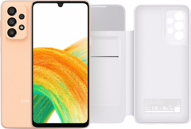 Foto van Samsung galaxy a33 128gb oranje 5g + s view book case zwart