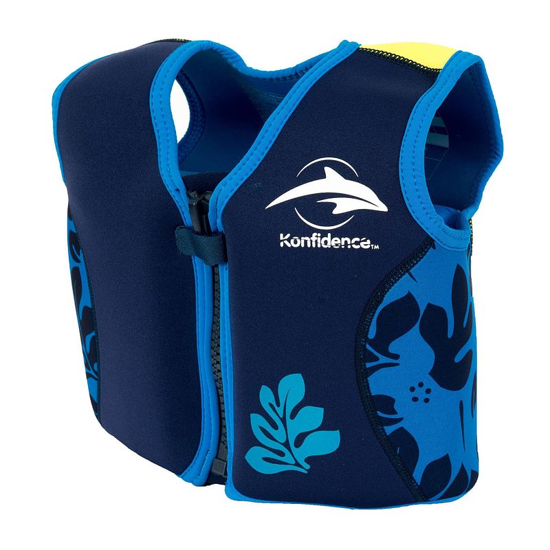 Foto van Konfidence zwemvest junior neopreen navy/palm maat 4-5 jaar