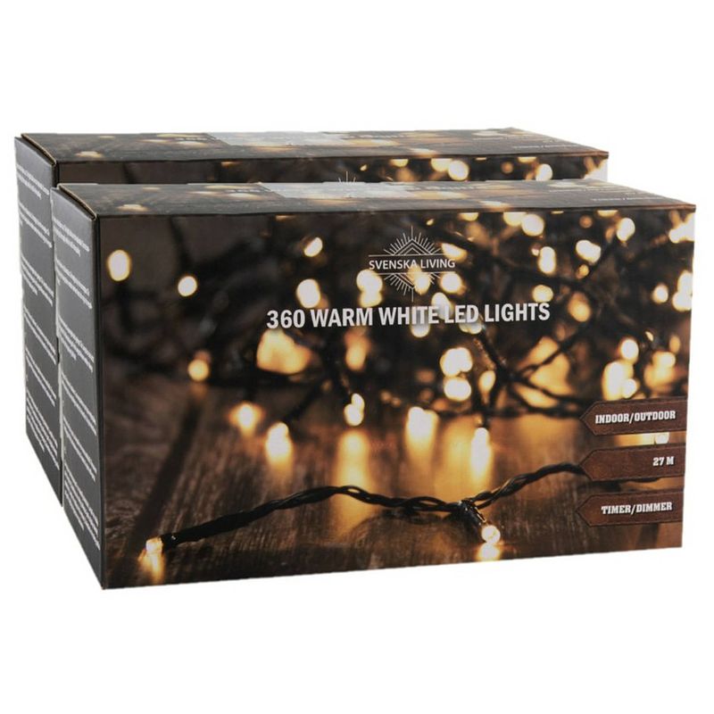 Foto van Svenska living set van 2x stuks kerstverlichting warm wit 360 lampjes 2700 cm - kerstverlichting kerstboom