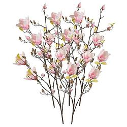 Foto van 5x roze kunst magnolia tak 105 cm - kunstbloemen