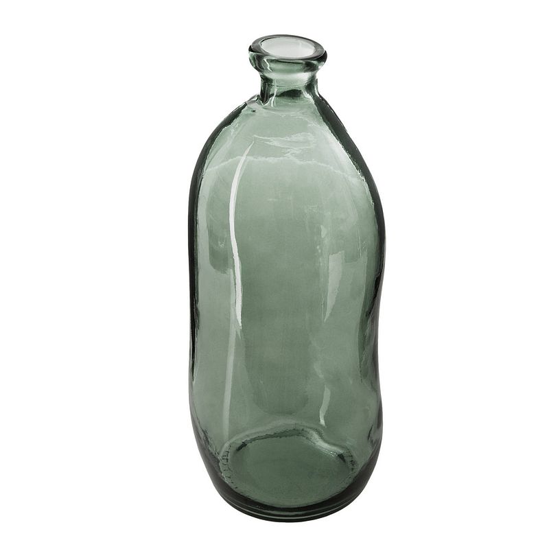 Foto van Atmosphera bloemenvaas organische fles vorm - groen transparant - glas - h36 x d15 cm - vazen