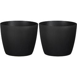 Foto van 2x stuks plantenpot/bloempot kunststof zwart ribbels patroon - d19/h19 cm - plantenpotten