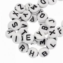 Foto van Stern fabric letterkralen - 160x - wit - 6 mm - kunststof - alfabet knutselkralen - kralenbak