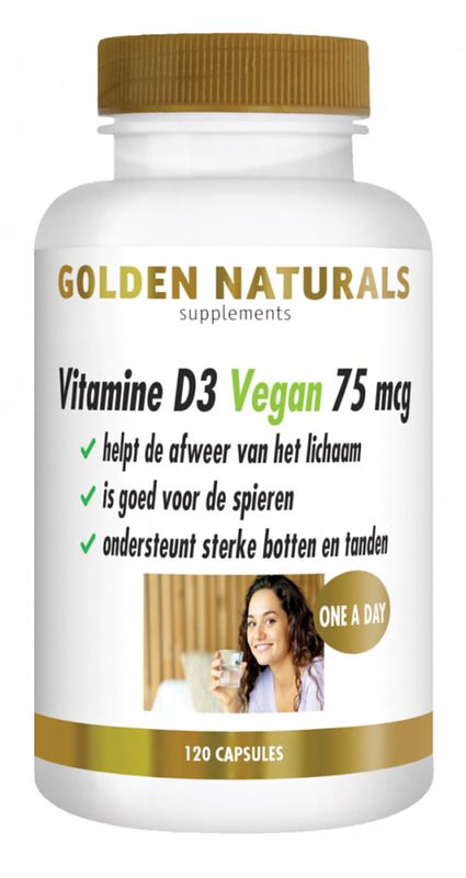 Foto van Golden naturals vitamine d3 vegan 75mcg capsules