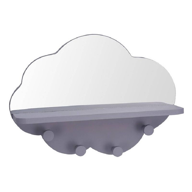 Foto van Grijze kinderkamer kapstok 4-haaks met spiegel wolk vorm 39 cm - kapstokken