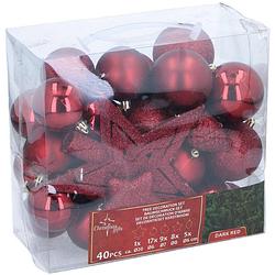 Foto van Christmas gifst kerstballen set donker rood - 40 stuks kunststof kerstballen - incl. piek
