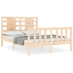 Foto van The living store bedframe massief grenen - 205.5 x 125.5 x 100 cm - multiplex lattenbodem - functioneel hoofd- en